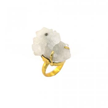 Handmade Designer Nickel-Free Gold Plated Crystal Raw Stone Seated Ring